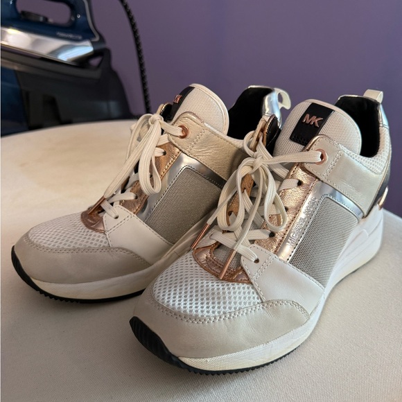 Michael Kors Shoes - Michael Kors Cream & Gold Wedge Lace-Up Sneakers